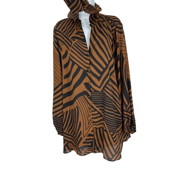 Dennis By Dennis Basso Zebra Print Button-Up Blouse With Tie Neck Detail Size 1X - Picture 4 of 10